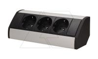 Блок розеточный угловой, 3x2P+E со шторками, накладной, кабель 0,6м, 3680вт, черный-алюминий