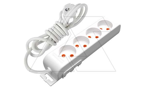 Ri-tech - Удлинитель 4x2P, нем. ст., со шторками, кабель 2x0,75мм², 5м, белый