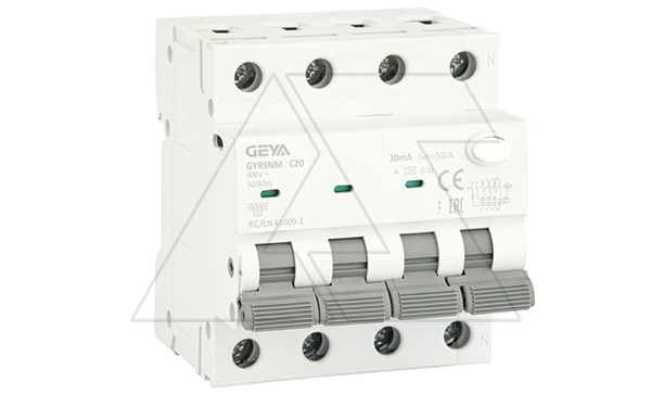 Дифф. авт. выключатель GYR9NM-C20-30mA, 3P+N, 20A, хар-ка C, 6 kA, 30mA, тип A, 4M
