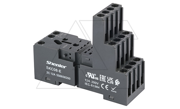 Цоколь SKC08-E, 12A(300V), винтовой зажим, черный, на рейку DIN35/панель, для RKE2, RKF2, R2N, MY2, 55.32, KMY2, PT2, RCM2