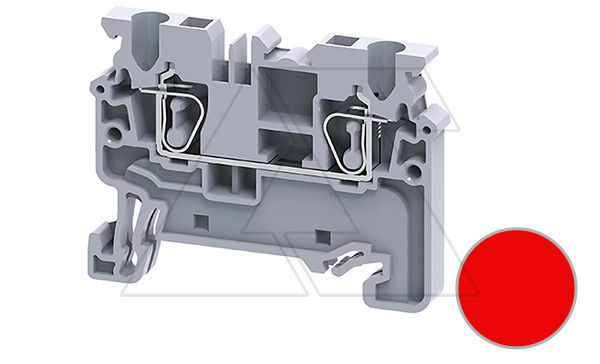 Клемма проходная CX2.5R /5x50mm, пружинная, 2 присоед., 2,5(max 4)mm2, 24A, 1000V, красная