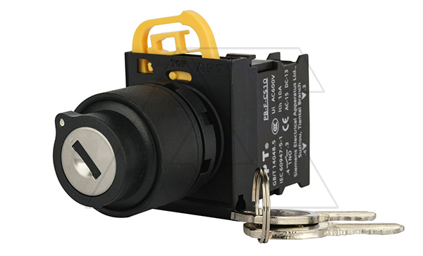 Переключатель PB3E, с ключом, 0-I, фиксация, ключ выним. в 0, 1NO, 6A 230VAC/24VDC, 22mm, IP65