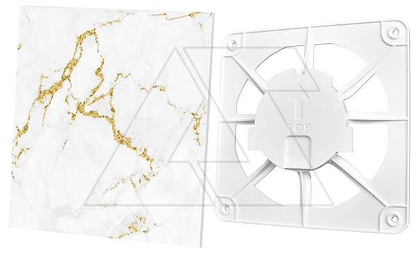 Решетка вентиляционная с панелью декоративной универсальной dRim, стекло, бело-золотой мрамор