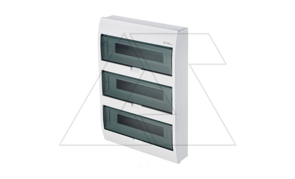Щит навесной ELEGANT 3x18M, N/PE 4x 2x16+12x10mm2, 3x дымчатых пласт. двери, белый RAL9003, 784x410x98mm, IP40