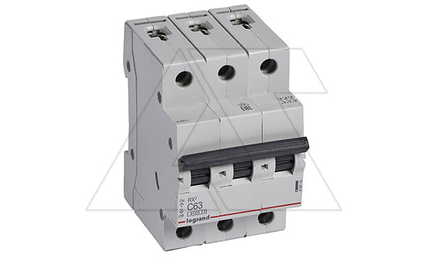 Авт. выключатель Legrand RX3, 3P, 63A, хар-ка C, 4,5kA, 3M (стикерованный)
