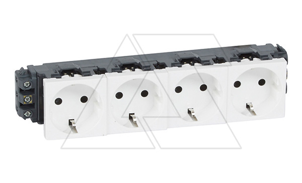 Mosaic - Розетка 4-х постовая, 4Х2P+E, 8М, для DLP, защ. шторки, винт. зажимы, белый