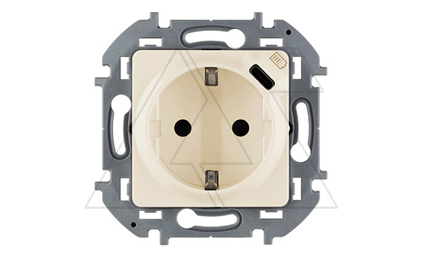 Inspiria - Розетка 2P+E нем. стд., с USB Type С, 1500mA - 5В (сл. кость)