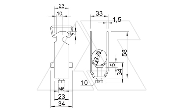 Скоба 2056 28 FT зажимная, диапазон зажима 22-28мм, под шлиц 16-17мм, гор. оцинк.