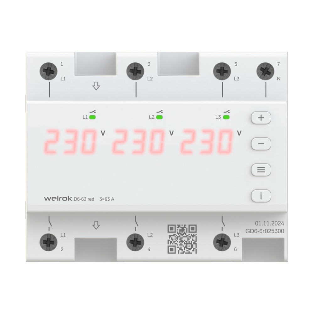 Реле напряжения Welrok D6-63 red