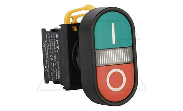 Кнопка двойная PB3E, красный/зеленый,  1NO+1NC, 6A 230VAC/24VDC, с подсветкой без LED, 22mm, IP65