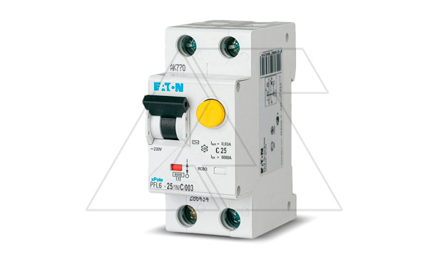 Дифф. авт. выключатель PFL6-25/1N/C/003, 1P+N, 25A, хар-ка C, 6kA, 30mA, тип АС, 2M