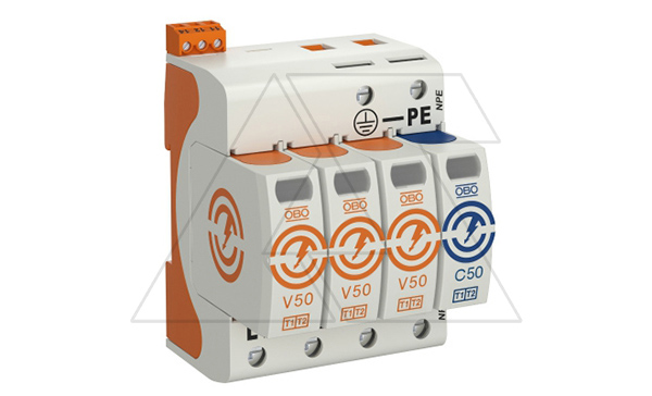 Разрядник V50-3+NPE+FS-280, 4P, It(10/350)=50кА, It(8/20)=160кА, Up=1.3кВ, с дист. сиг., B+C