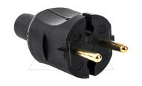Вилка 16А 2Р, прямой каб. ввод, резина, черный