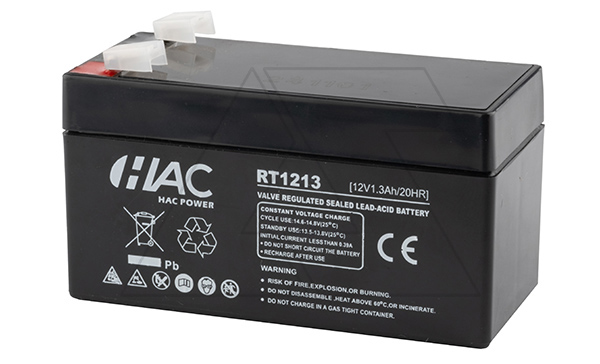 Батарея аккумуляторная HAC RT1213, F1, 12V/1.3Ah, 98х43.5х53(59) ДхШхВ, 0.52 кг, 6-8 лет