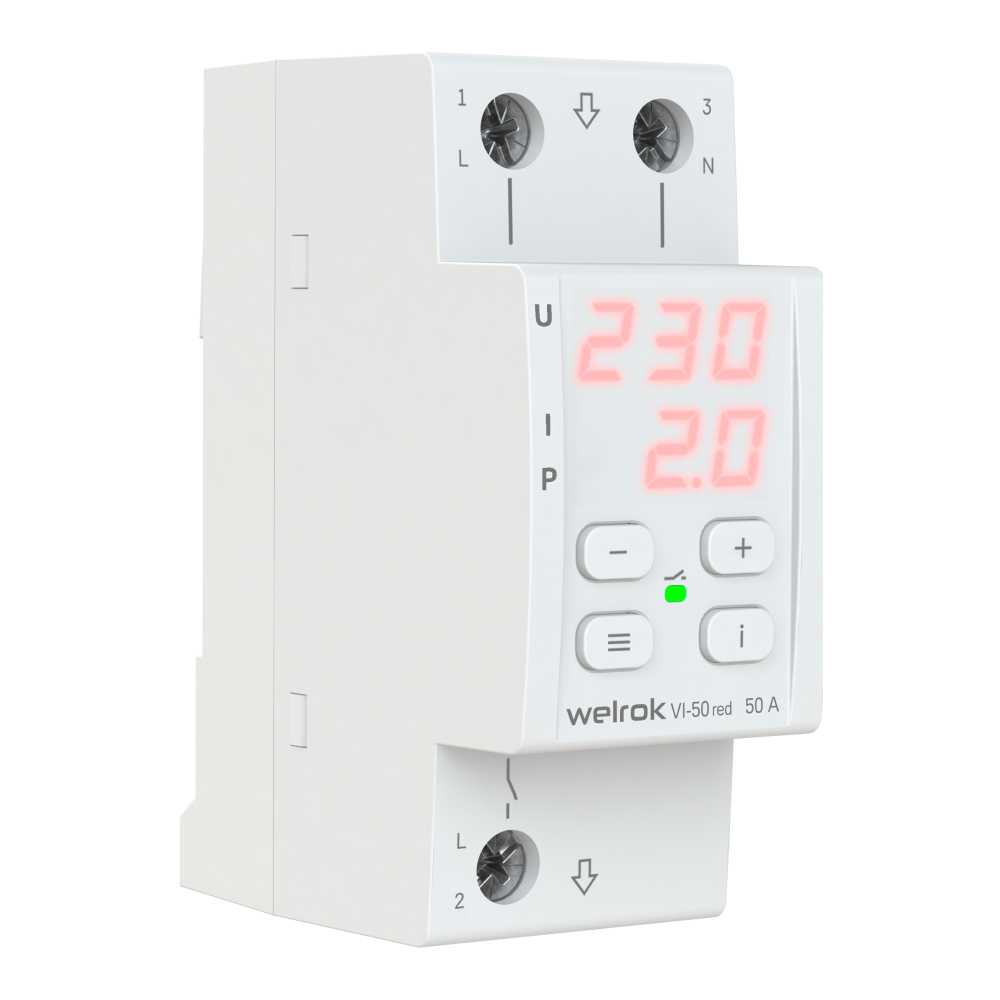 Реле напряжения с контролем тока Welrok VI-50 red от интернет-магазина amperkin.by