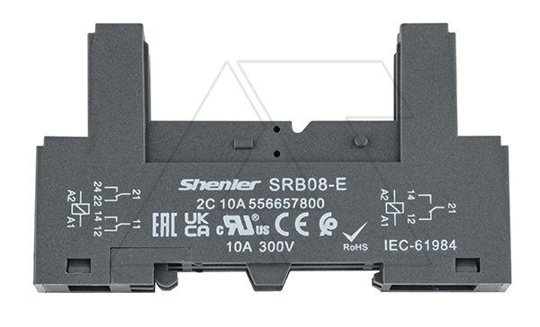 Цоколь SRB08-E, 10A(300V), винтовой зажим, черный, на рейку DIN35/панель, для R2G1CH, R2G2CH, RM84, RM85, RM87L, RM87P, RMP84, RMP85, 41.52, 41.61, 41