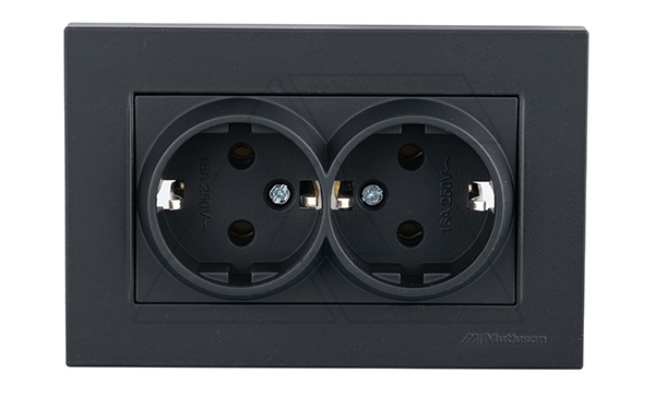 Rita - Розетка двойная 2x2P+E, (в комплекте с рамкой), черный мат