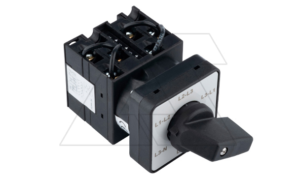 Переключатель вольтметра UKT0-3-15924/E, 20A, тип LL-LN (линейное-фазное), круговое вращение, на дверь, фронт IP65