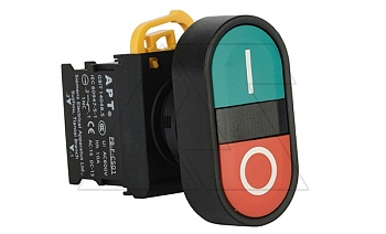 Кнопка двойная PB3E, красный/зеленый,  1NO+1NC, 6A 230VAC/24VDC, без подсветки, 22mm, IP65