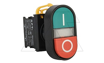 Кнопка двойная PB3E, красный/зеленый, выступ./плоская, 1NO+1NC, 6A 230VAC/24VDC, с подсветкой без LED, 22mm, IP65