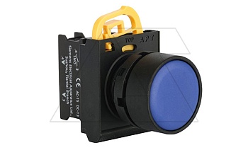 Кнопка плоская PB3E, синяя, без фиксации, без подсветки, 1NO, 6A 230VAC/24VDC, 22mm, IP65